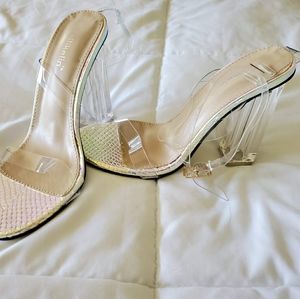 Clear Block Heel Sandals with Ankle Strap Size 36